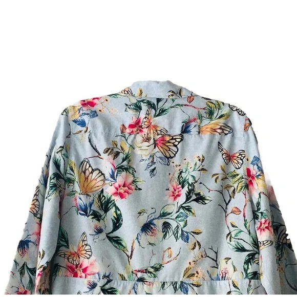 Chico’s No Iron Butterfly Floral Button-Up Shirt Women Size 12/14 Preppy Office - Picture 9 of 12